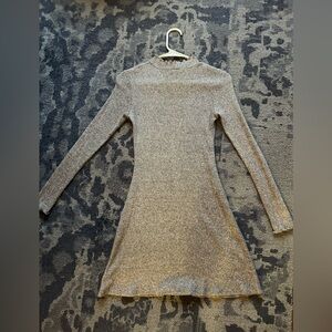 Kimchi Blue Lettuce-Edge Mock-Neck Heather Gray Knit  Mini Dress, size XS